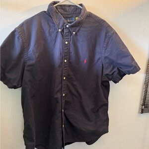Ralph Lauren Navy Short-Sleeve Button-Down with Red Pony Embroidery